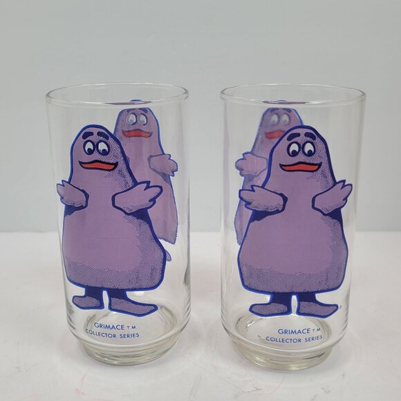 VTG McDonalds Grimace Collector Series 1977 Glass Tumbler Set Of 2 - Picture 2 of 6